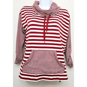 Ruby Rd. Red White Stripe Cowl Neck Long Roll Tab Sleeve Top PS Lightweight Soft
